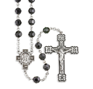 7Mm Jet Black Finest Austrian Crystal Sterling Rosary