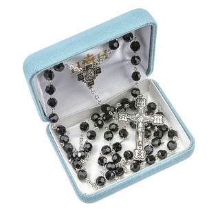 7mm Jet Black Finest Austrian Crystal Sterling Rosary