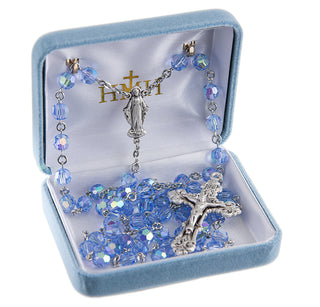 Aurora Finest Austrian Crystal Sterling Rosary - Engravable