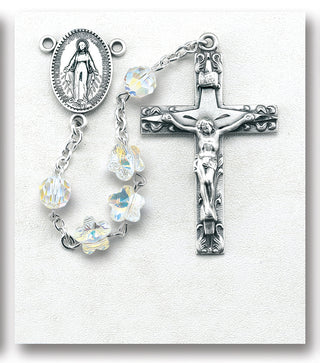 5MM Round Finest Austrian Crystal Sterling Rosary W/ Pink Rhinestone Flowered O.F. Beads-Bxd 64/112 - Engravable