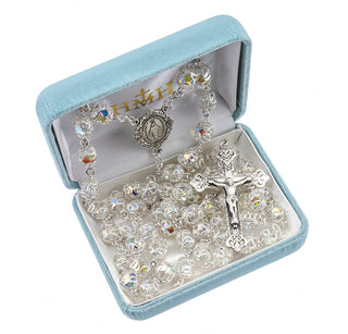 Double Capped Crystal Finest Austrian Crystal Sterling Rosary - Engravable