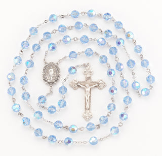 Light Sapphire Finest Austrian Crystal Sterling Rosary - Engravable