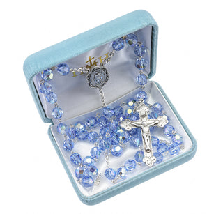 Light Sapphire Finest Austrian Crystal Sterling Rosary - Engravable