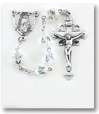 Aurora Tear Shaped Finest Austrian Crystal Sterling Rosary - Engravable