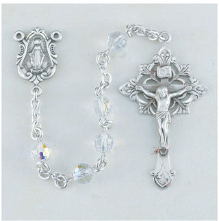 96 Faceted Round Aurora Finest Austrian Crystal Sterling Rosary - Engravable