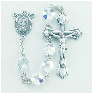 Aurora Semi Flat Finest Austrian Crystal Sterling Rosary - Engravable