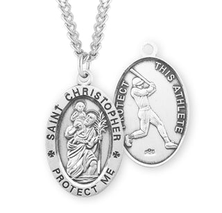 Sterling Silver Saint Christopher Baseball Athlete Medal