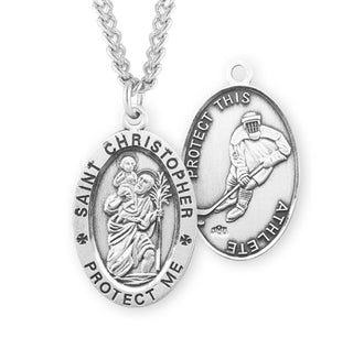 Sterling Silver Saint Christopher Hockey Athlete Medal