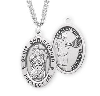 Sterling Silver Saint Christopher Tennis Athlete Medal
