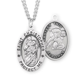 Sterling Silver Saint Christopher Wrestling Athlete Medal