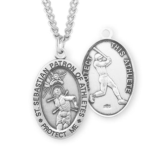 Sterling Silver Saint Sebastian Baseball Athlete Medal