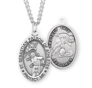 Sterling Silver Saint Sebastian Wrestling Athlete Medal
