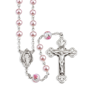 Sterling Silver Rosary Hand Made with finest Austrian Crystal 6mm Pink Pearl Beads