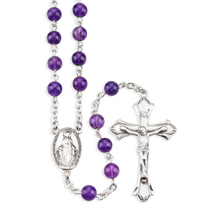 Genuine Amethyst Sterling Rosary Engravable
