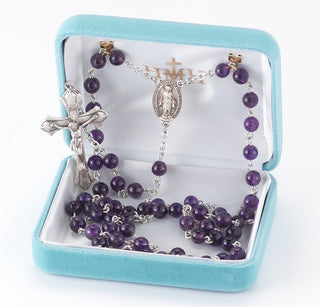 Genuine Amethyst Sterling Rosary - Engravable