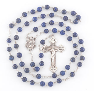 Genuine Lapis Sterling Rosary - Engravable