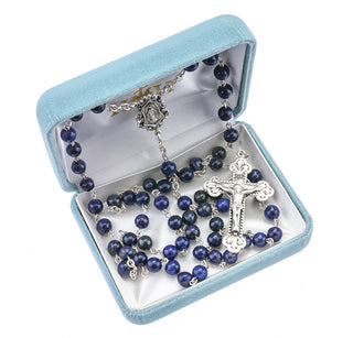 Genuine Lapis Sterling Rosary - Engravable