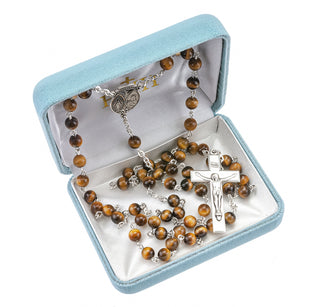 Genuine Tiger Eye Sterling Rosary - Engravable