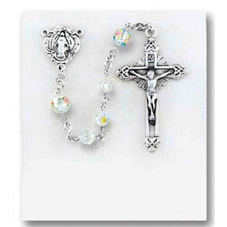 5MM Round Finest Austrian Crystal Sterling Rosary W/ Pink Rhinestone Flowered O.F. Beads-Bxd 64/112 - Engravable