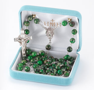 Aqua Finest Austrian Crystal Sterling Rosary - Engravable