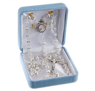6mm Sterling Silver Miraculous and Sacred Heart Rosary