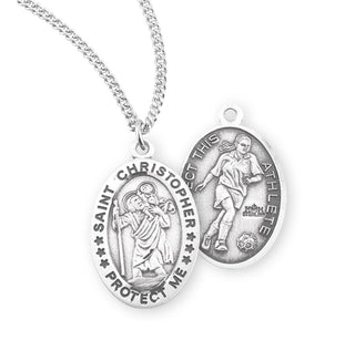 Sterling Silver Saint Christopher Soccer Athlete Medal