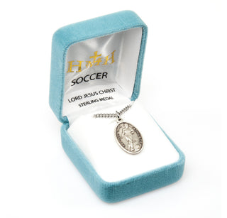 Lord Jesus Christ Oval Sterling Silver Female Soccer Athlete Medal