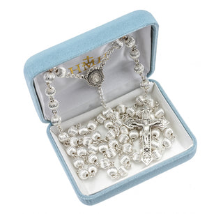 Sterling Silver Oval Brown Cocoa Rosary | Miraculous Center and Crucifix - Engravable
