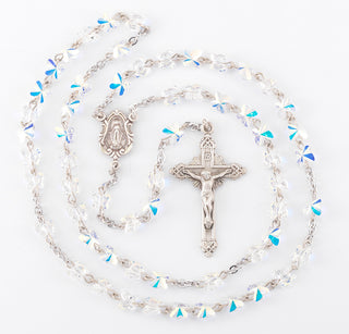 Aurora Borealis Finest Austrian Crystal Sterling Rosary - Engravable