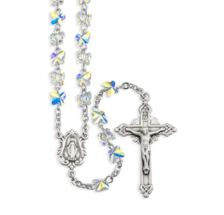Aurora Borealis Finest Austrian Crystal Sterling Rosary Engravable