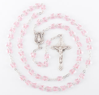 Light Rose Finest Austrian Crystal Sterling Rosary - Engravable