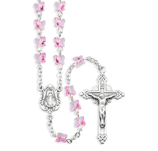 Light Rose Finest Austrian Crystal Sterling Rosary Engravable