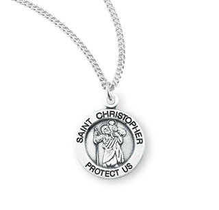 Sterling Silver Round Shaped Saint Christopher Medal