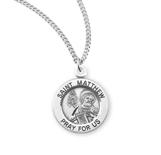 Sterling Silver Round Shaped Saint Matthew Medal
