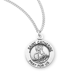 Sterling Silver Round Shaped Saint Catherine Medal