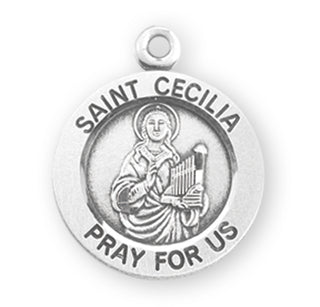Sterling Silver Round Shaped St. Cecilia Medal
