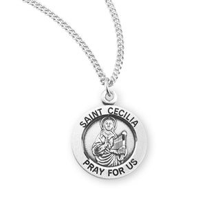 Sterling Silver Round Shaped Saint Cecilia Medal
