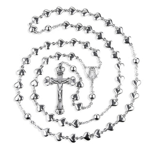 Sterling Silver Heart Shaped Rosary - Engravable
