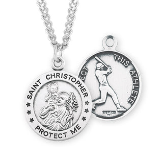 Sterling Silver Saint Christopher Baseball Athlete Medal