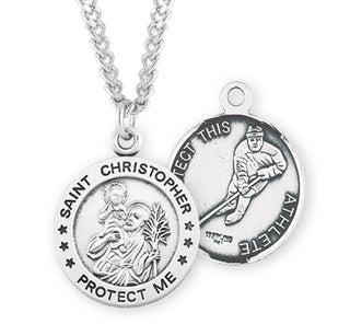 Sterling Silver Saint Christopher Hockey Athlete Medal