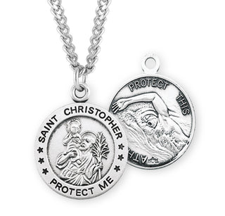 Sterling Silver Saint Christopher Swimming Athlete Medal