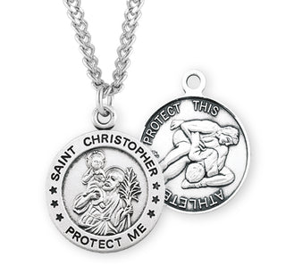 Sterling Silver Saint Christopher Wrestling Athlete Medal