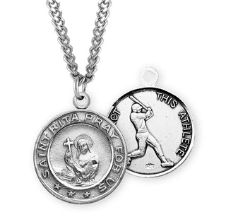 15 16 Inch Sterling Silver St Rita Baseball Medal With 24 Inch Chain And Box