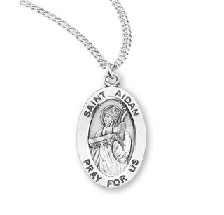 Sterling Silver Oval Shaped Saint Aidan Medal