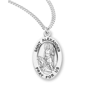 Sterling Silver Oval Shaped Saint Alexander Medal