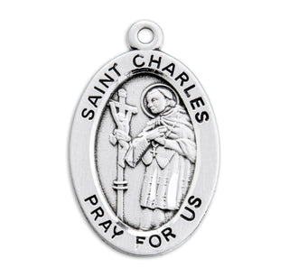 Sterling Silver Oval Shaped St. Charles Medal