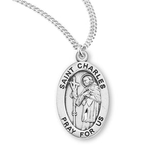 Sterling Silver Oval Shaped Saint Charles Medal