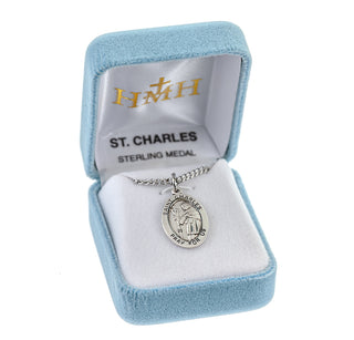 Sterling Silver Oval Shaped St. Charles Medal