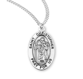 Sterling Silver Oval Shaped Saint Christopher Medal