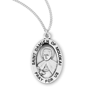Sterling Silver Oval Shaped Saint Damien of Molokai Medal
